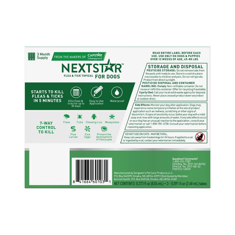 slide 2 of 8, NextStar Flea & Tick Topical Treatment for Large Dogs - 45 to 88lbs - 3ct, 88 lb, 3 ct