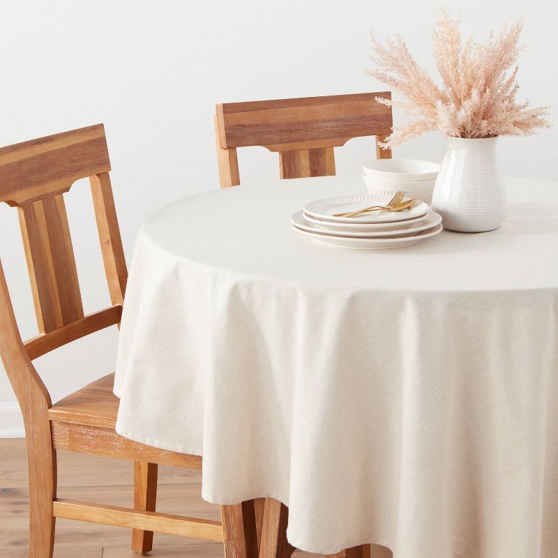 slide 2 of 3, 70" Cotton and Linen Blend Round Tablecloth - Threshold™: Traditional Off-White, Machine Washable, OEKO-TEX Certified, 1 ct