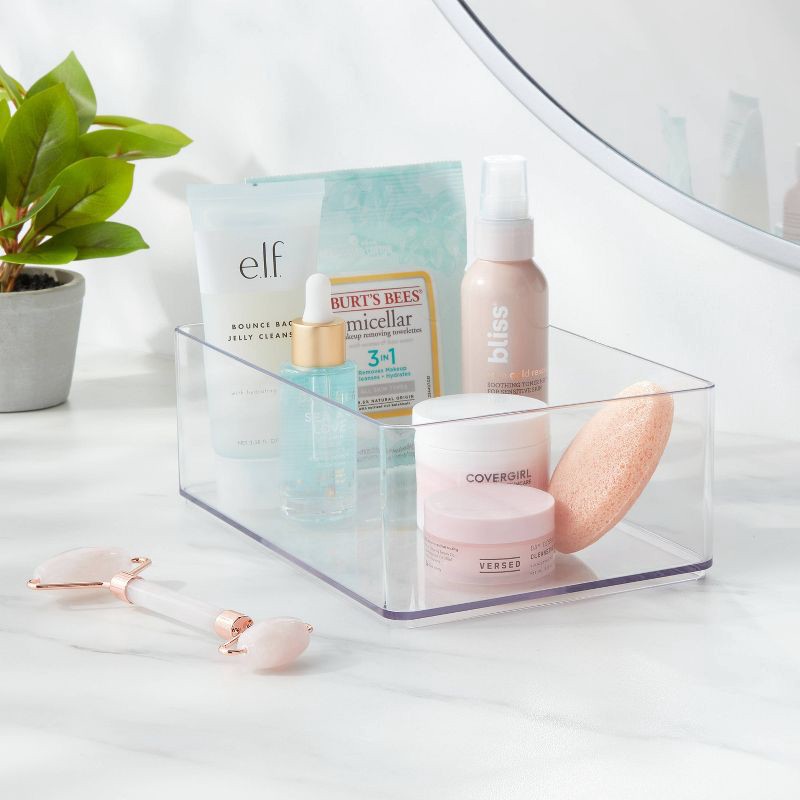 slide 2 of 5, 9"x6"x3.25" Large Plastic Bathroom Tray Clear - Brightroom™: Organizer, Stackable Storage, Hand Washable, 1 ct