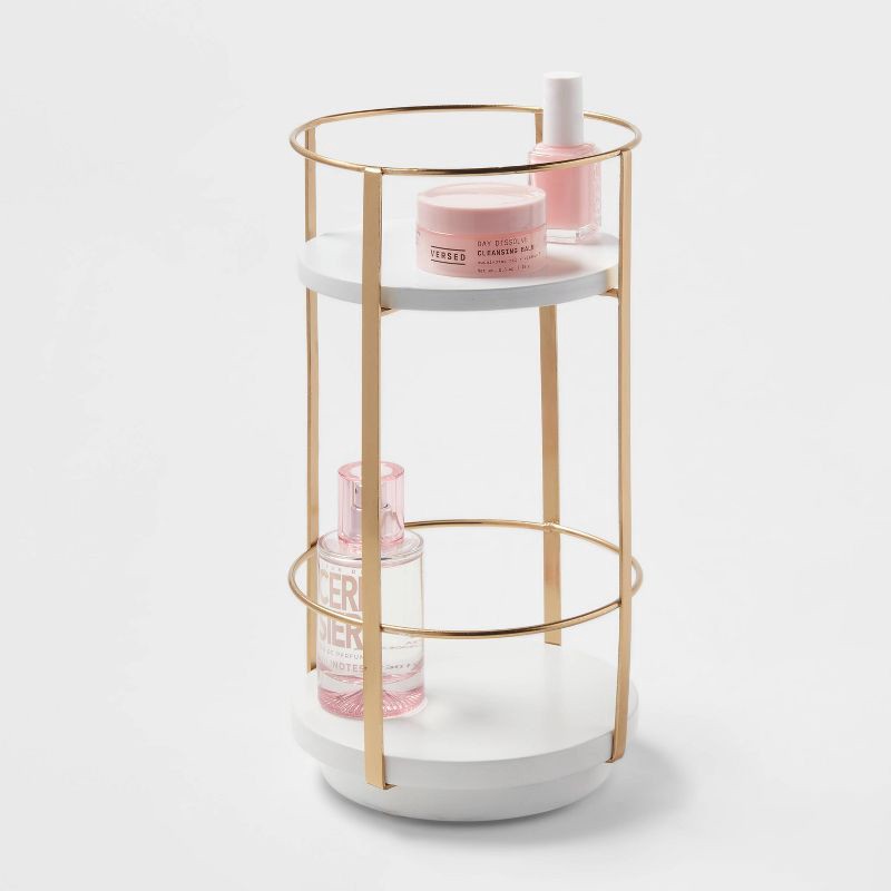 slide 4 of 4, 10" x 5.7" Round Metal Countertop Turntable Brass - Brightroom™: Bathroom Organizer Tray, Iron, Spot Clean, 1 ct