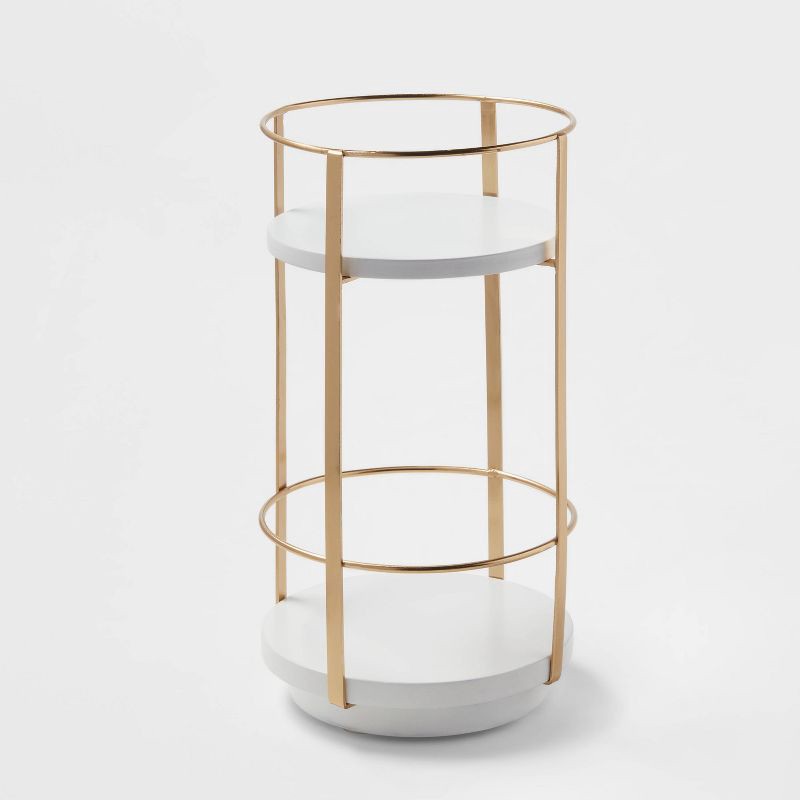 slide 1 of 4, 10" x 5.7" Round Metal Countertop Turntable Brass - Brightroom™: Bathroom Organizer Tray, Iron, Spot Clean, 1 ct