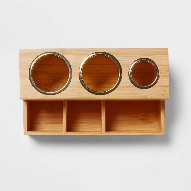 slide 3 of 4, 12"X7"X6" Bamboo Hair Tools Organizer with 5pc Magnets - Brightroom™: Bathroom Tray, Hair Dryer Holder, Organization, 5 ct