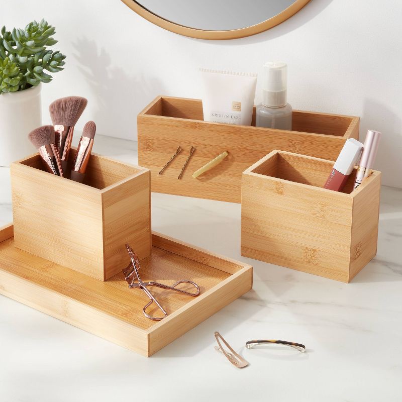 slide 2 of 4, 11.25"x7"x4.5" Modular Bamboo Vanity Organizer with Magnetic Strip - Brightroom™: Bathroom & Makeup Storage Tray, 1 ct