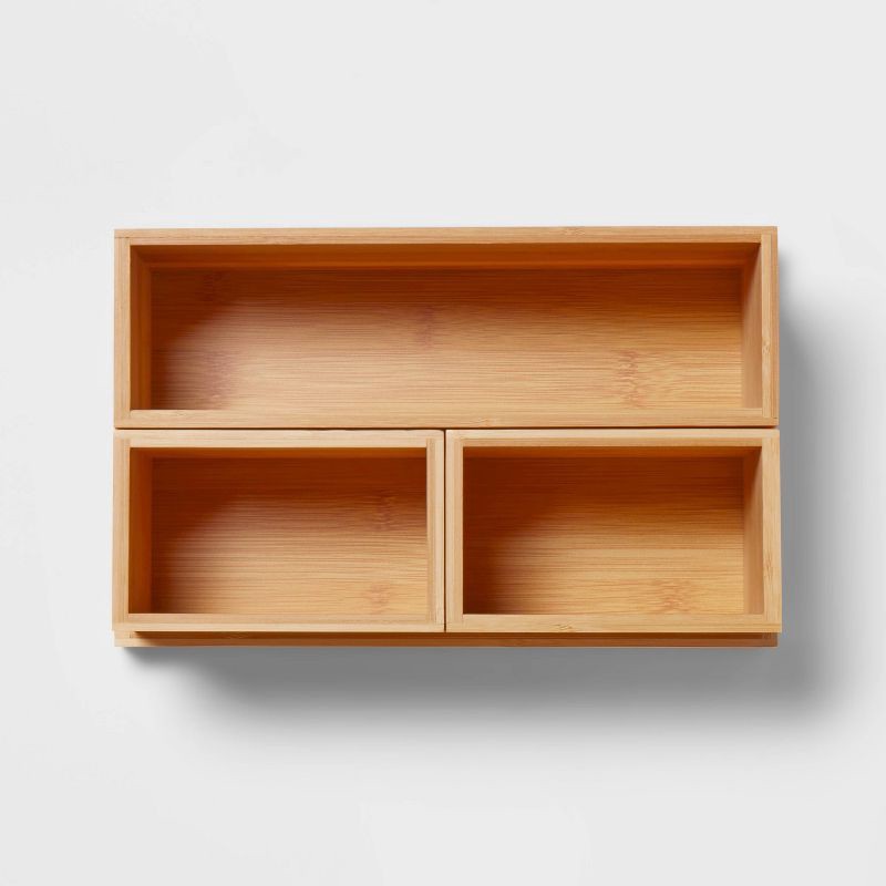 slide 3 of 4, 11.25"x7"x4.5" Modular Bamboo Vanity Organizer with Magnetic Strip - Brightroom™: Bathroom & Makeup Storage Tray, 1 ct