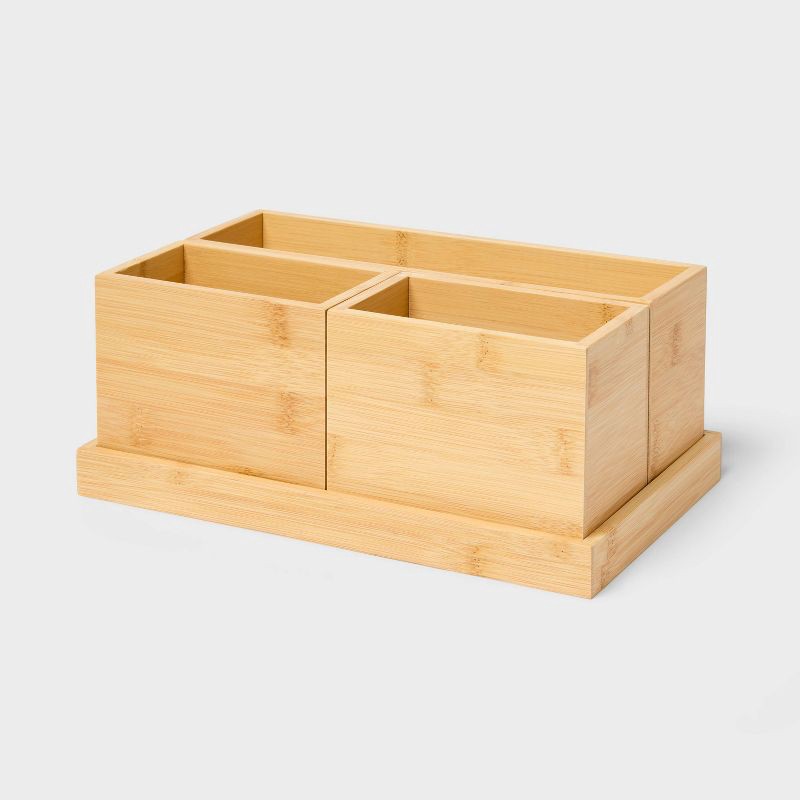 slide 1 of 4, 11.25"x7"x4.5" Modular Bamboo Vanity Organizer with Magnetic Strip - Brightroom™: Bathroom & Makeup Storage Tray, 11.25 in x 7 in x 4.5 in