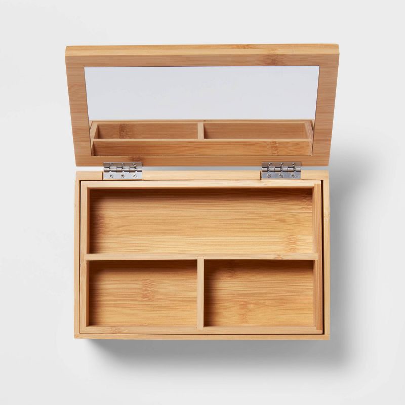 slide 3 of 4, 9" x 6" Rectangular Countertop Organizer with Mirror - Brightroom™: Bamboo Bathroom Tray & Jewelry Storage, 1 ct