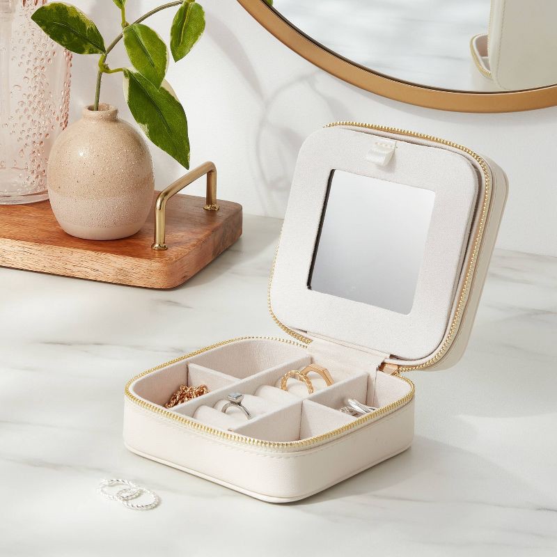 slide 2 of 4, Small Travel Accessory Organizer Off-White - Brightroom™: Jewelry Storage with Inside Mirror, Faux Leather, Adult Use, 1 ct