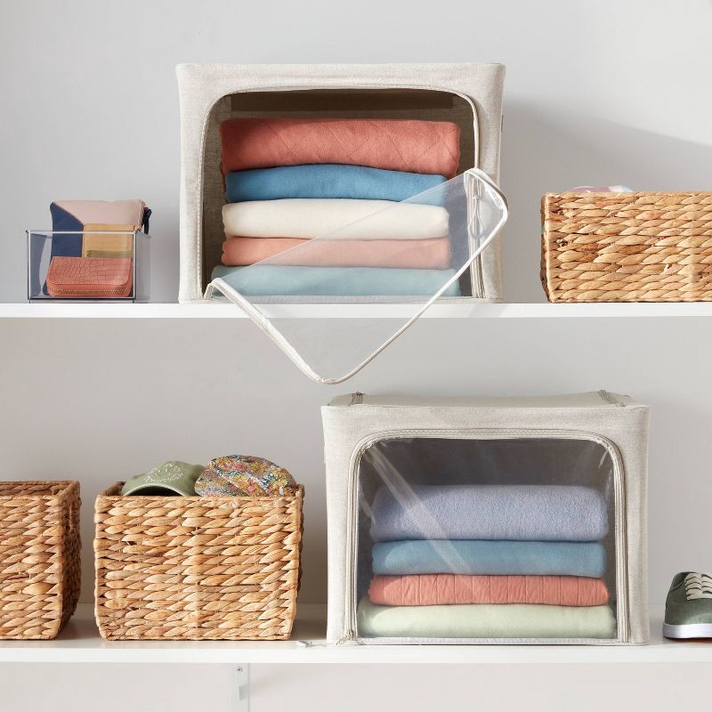 slide 2 of 4, Medium Set of 2 Zipper Fabric Storage Cubes Gray - Brightroom™: Clothing & Sweater Storage, Stackable, Collapsible, Handles, 1 ct