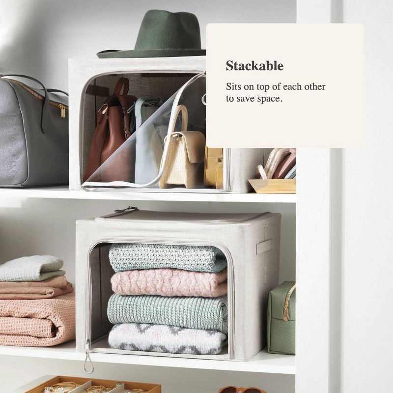 slide 4 of 4, Medium Set of 2 Zipper Fabric Storage Cubes Gray - Brightroom™: Clothing & Sweater Storage, Stackable, Collapsible, Handles, 1 ct