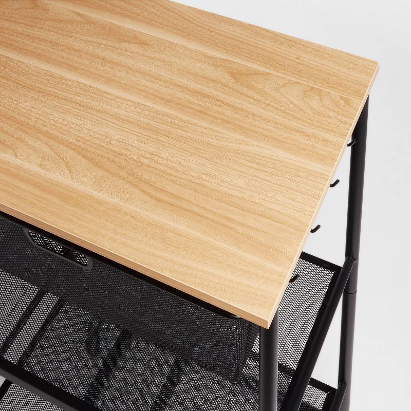 slide 3 of 4, Metal Storage Cart with Mesh Drawer and Wood Top Black - Brightroom™: Rolling Utility Cart with Casters & Storage Drawers, 1 ct