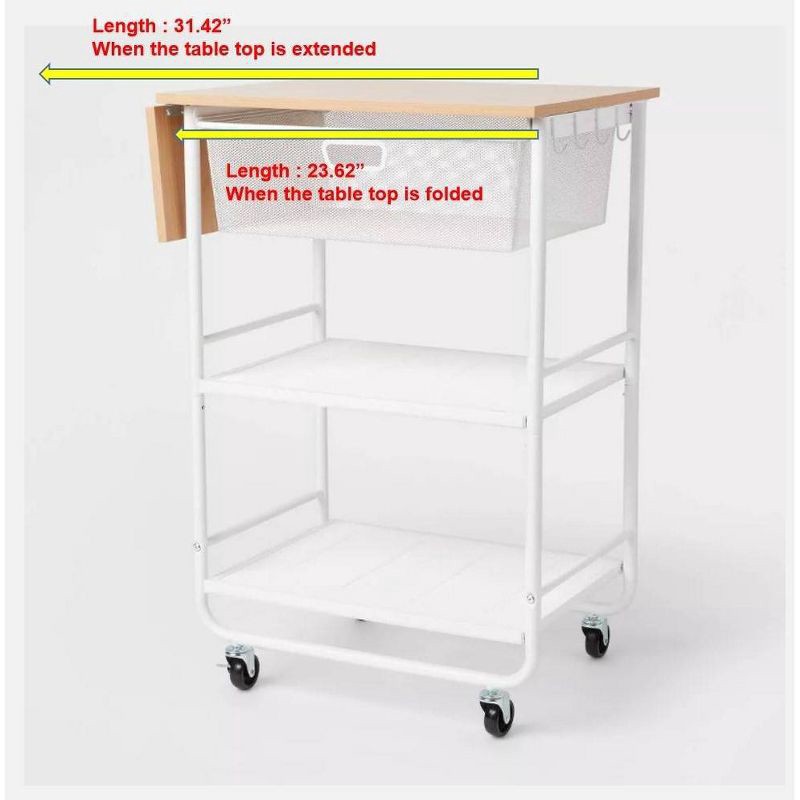 slide 4 of 4, Metal Storage Cart with Mesh Drawer and Wood Top Black - Brightroom™: Rolling Utility Cart with Casters & Storage Drawers, 1 ct