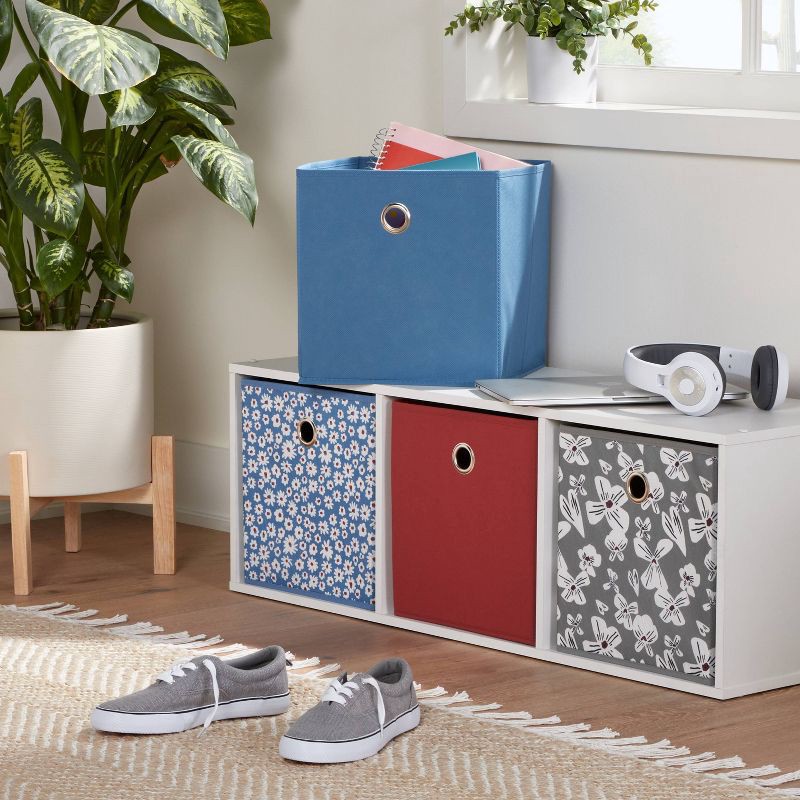 slide 2 of 3, 11" Fabric Cube Storage Bin Blue Floral - Room Essentials™: Multicolor Polyester Organizer, No Assembly Required, 1 ct