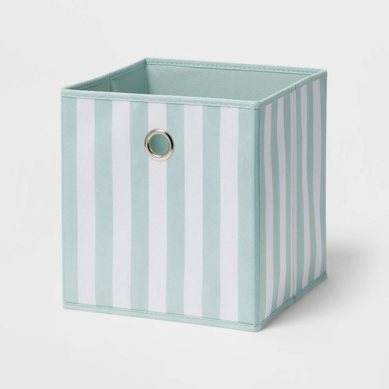 slide 1 of 3, 11" Fabric Cube Storage Bin Mint Vertical Striped - Room Essentials, 1 ct