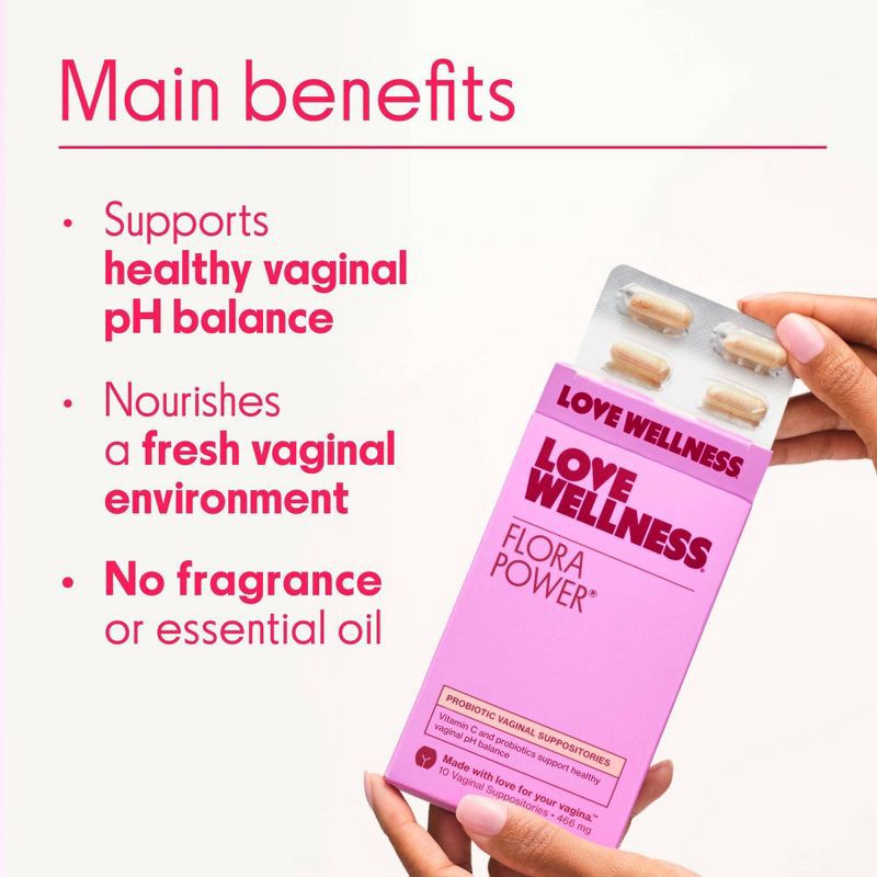 slide 4 of 7, Love Wellness Flora Power For Balanced Vaginal Bacteria & Odor Suppositories - 10ct, 10 ct