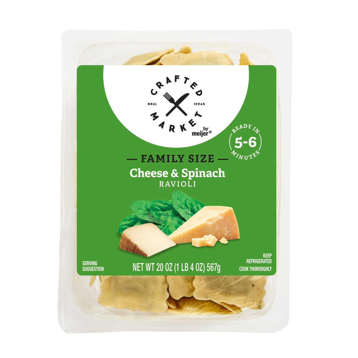slide 1 of 6, Crafted Market by Meijer Cheese and Spinach Ravioli, 20 oz., 20 oz