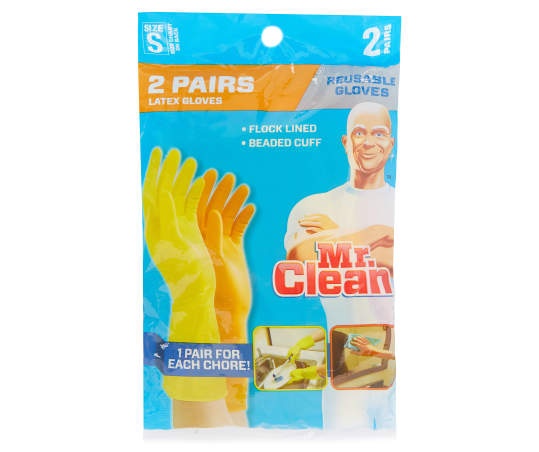 slide 1 of 1, Mr. Clean Small Reusable Latex Gloves, 2-Pairs, 1 ct