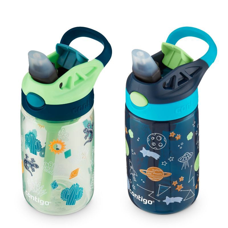 slide 4 of 7, Contigo 14oz 2pk Plastic Cleanable Kids' Water Bottles Green/Blue: Leakproof Toddler Straw Cups, Dishwasher-Safe, 2 ct; 14 oz