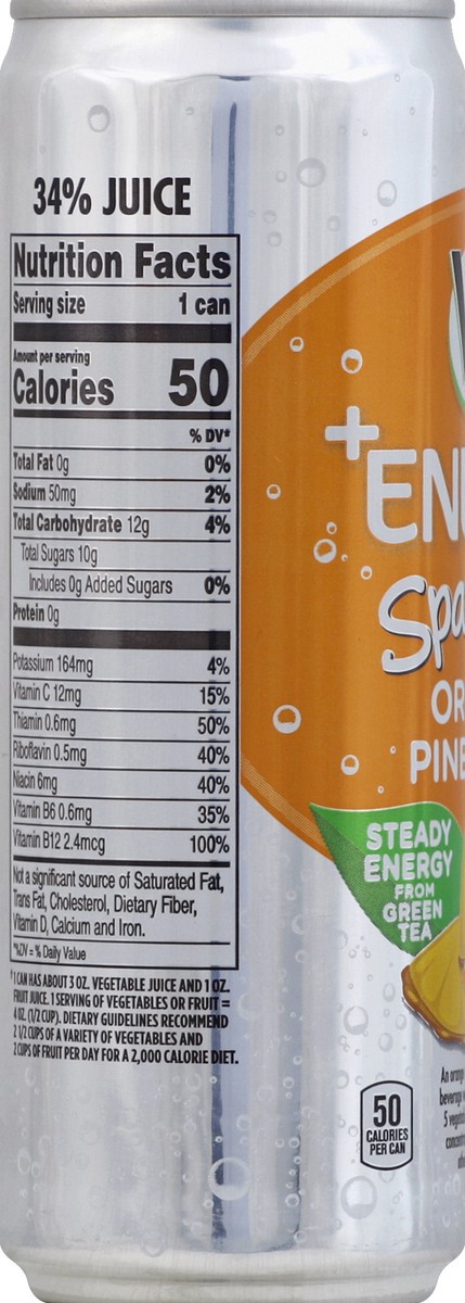 slide 3 of 4, V8 +Energy Lightly Carbonated Orange Pineapple Juice, 12 fl oz