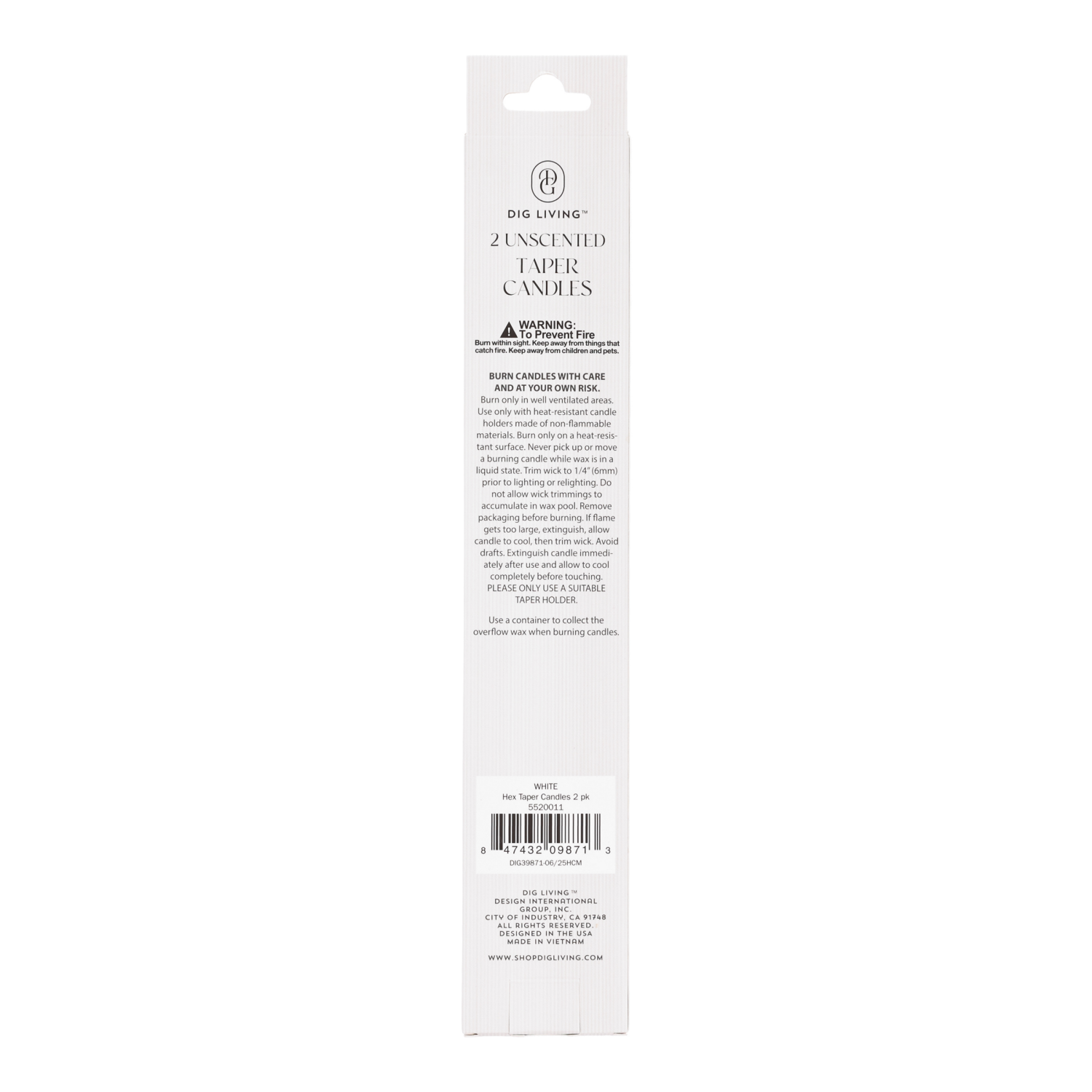 slide 2 of 2, DIG Living White Hex Taper Candles 2 Pack, 2 ct