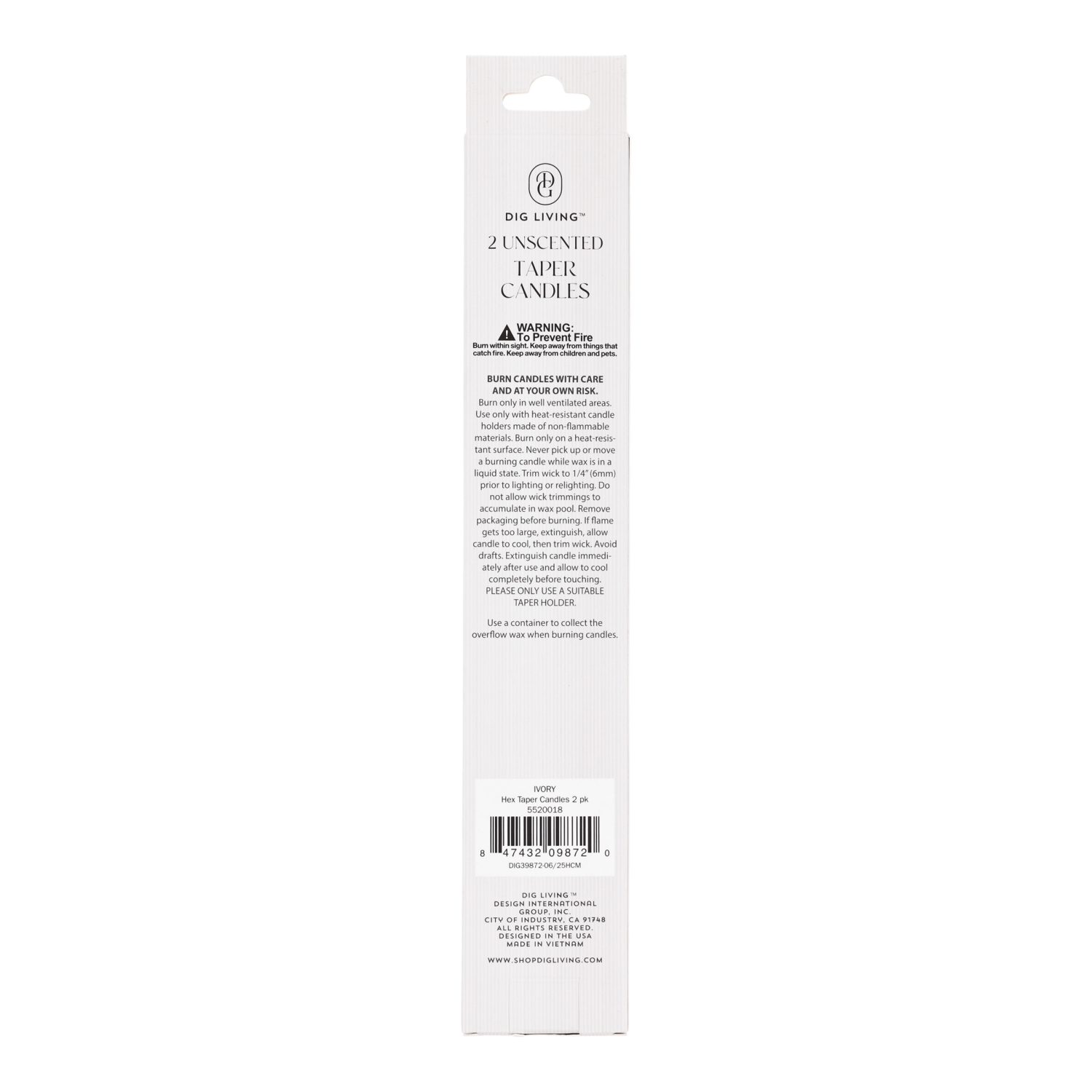 slide 2 of 3, DIG Living Ivory Hex Taper Candles 2 Pack, 2 ct