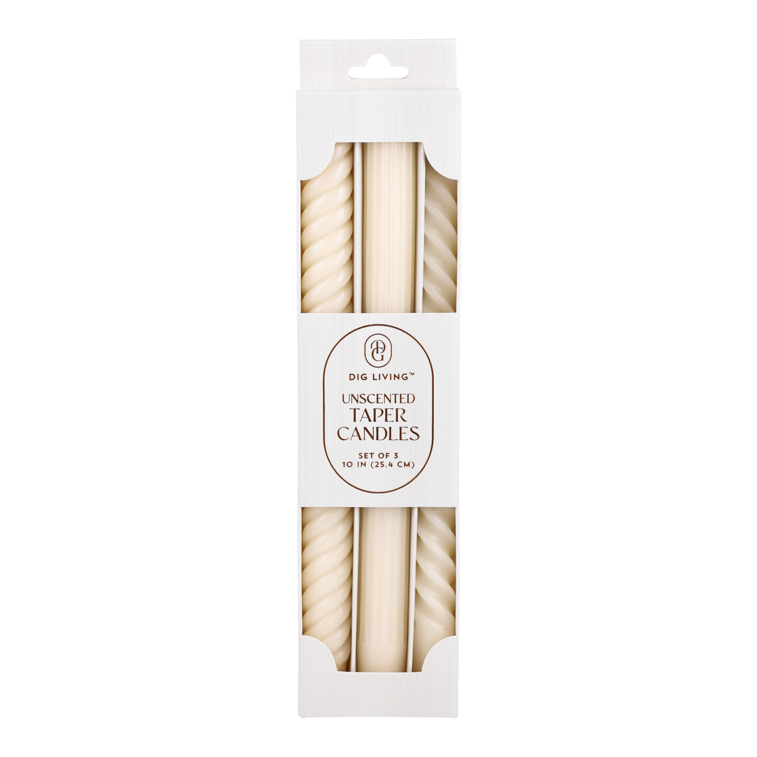 slide 1 of 3, DIG Living Ivory Assorted Shape Tapers 3 Pack, 3 ct
