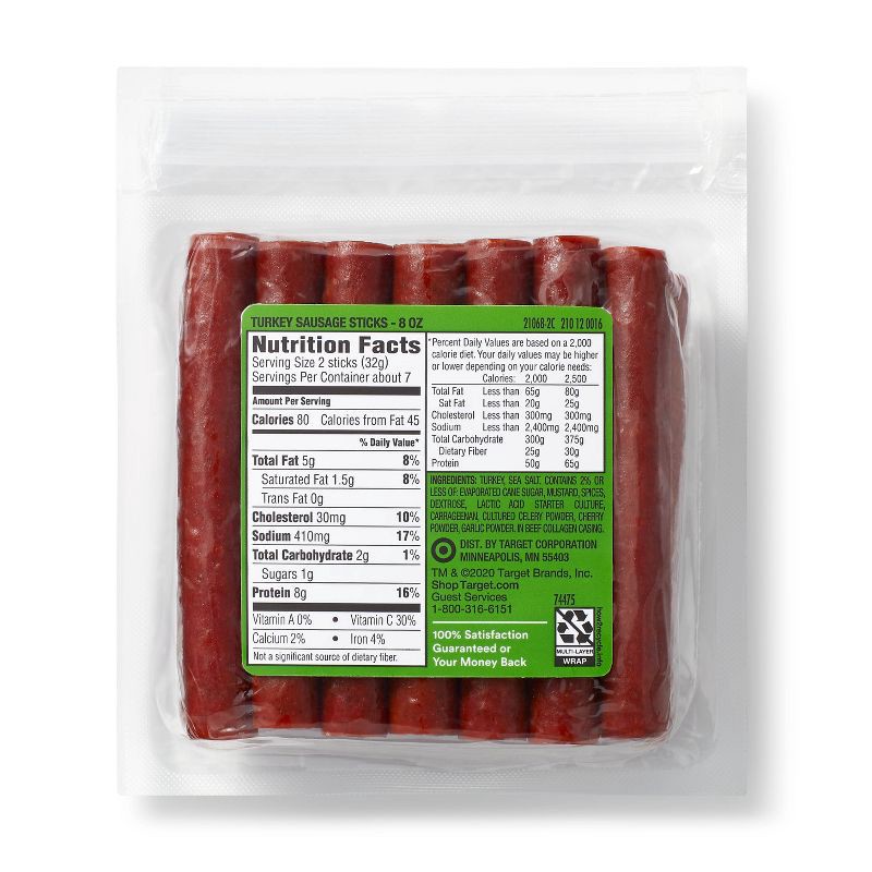 slide 2 of 4, Turkey Sausage 8g Protein Snack Sticks - 8oz - Good & Gather™, 8 gram, 8 oz