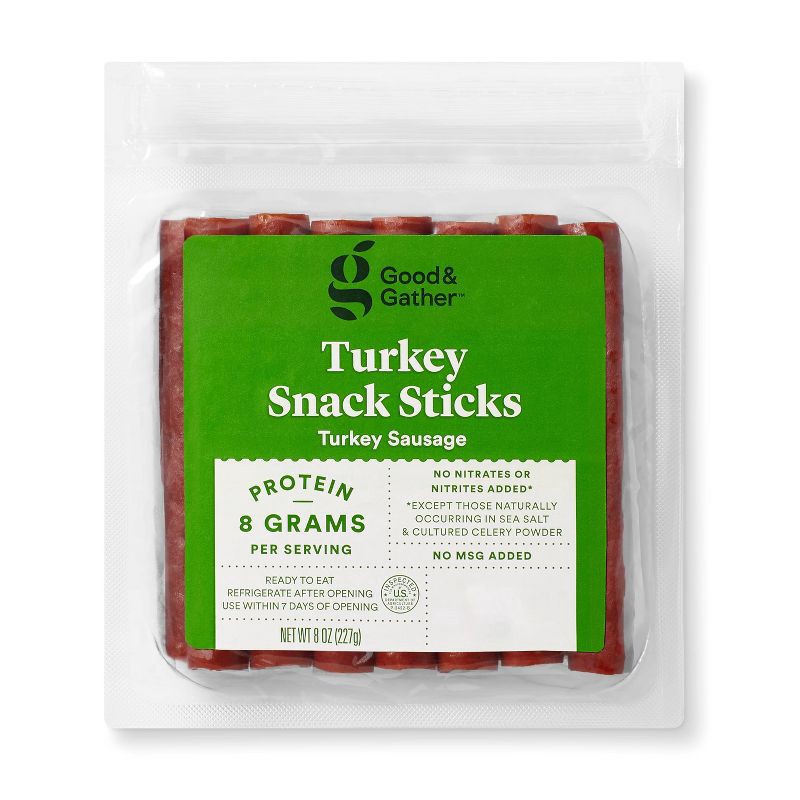 slide 1 of 4, Turkey Sausage 8g Protein Snack Sticks - 8oz - Good & Gather™, 8 gram, 8 oz