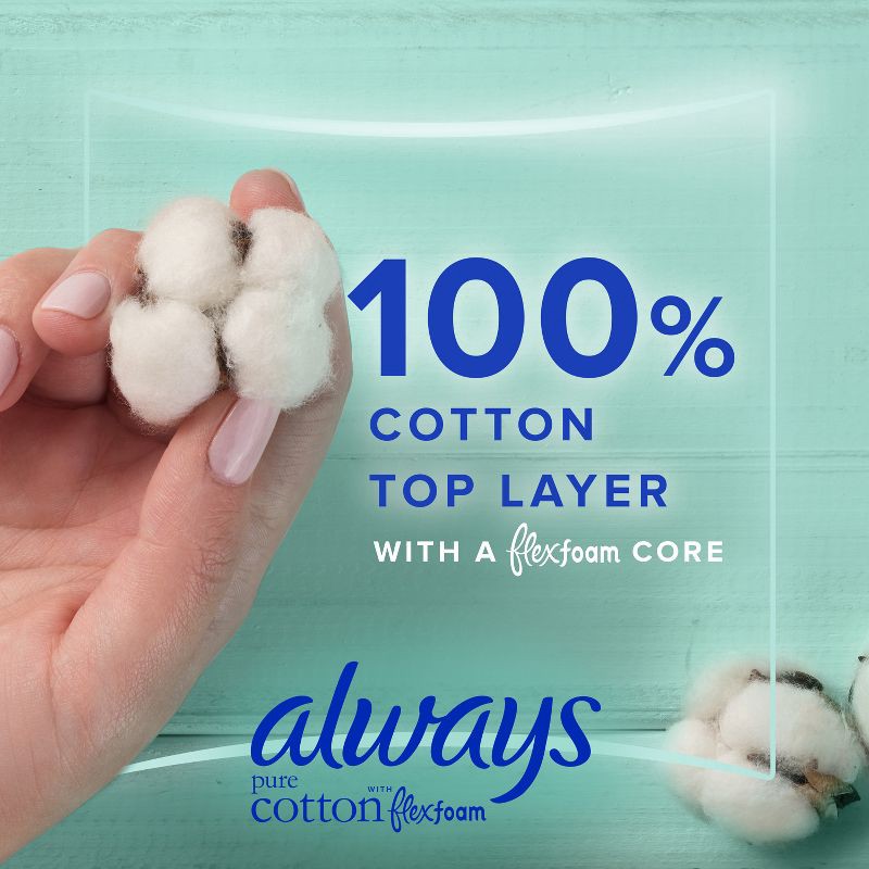 slide 2 of 8, Always Pure Cotton Overnight Pads with Wings - Size 4 - 28ct, 4 x 28 ct