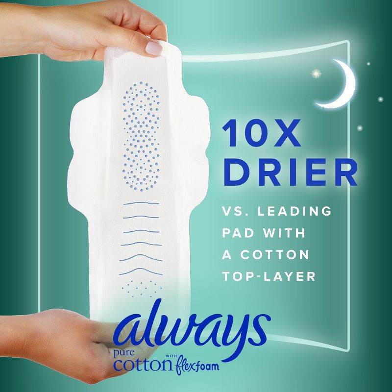 slide 3 of 8, Always Pure Cotton Overnight Pads with Wings - Size 4 - 28ct, 4 x 28 ct