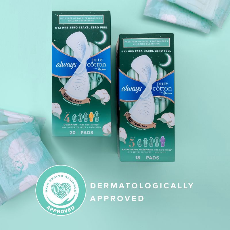 slide 6 of 8, Always Pure Cotton Overnight Pads with Wings - Size 4 - 28ct, 4 x 28 ct