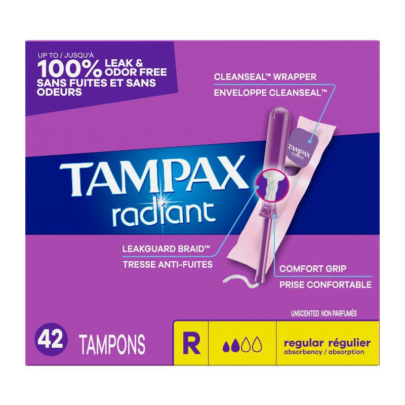 slide 14 of 15, Tampax Radiant Regular Absorbency Unscented Tampons - 42ct, 42 ct