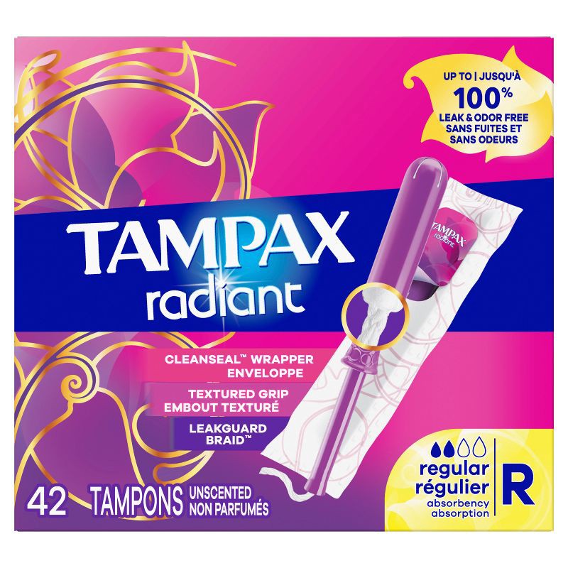 slide 9 of 10, Tampax Radiant Regular Absorbency Tampons - Unscented - 42ct, 42 ct