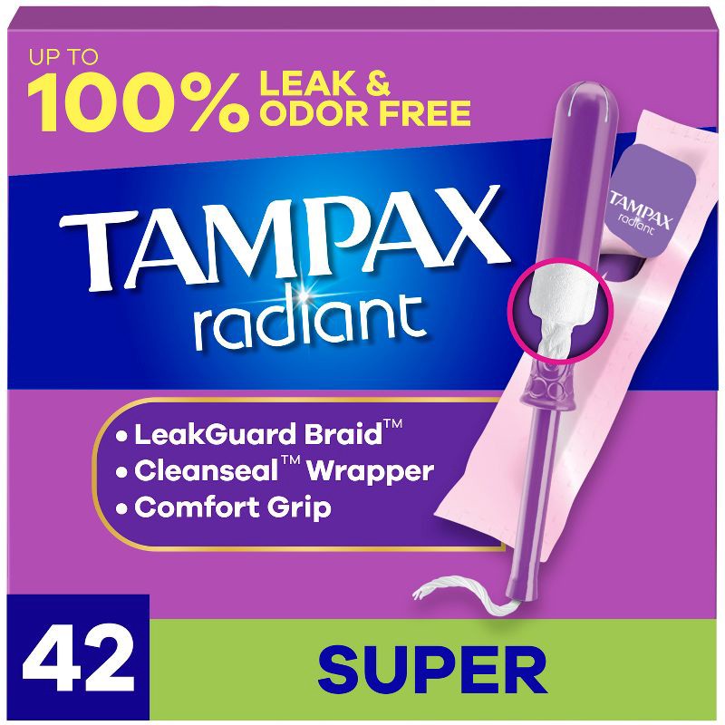 slide 1 of 15, Tampax Radiant Super Absorbency Unscented Tampons - 42ct, 42 ct