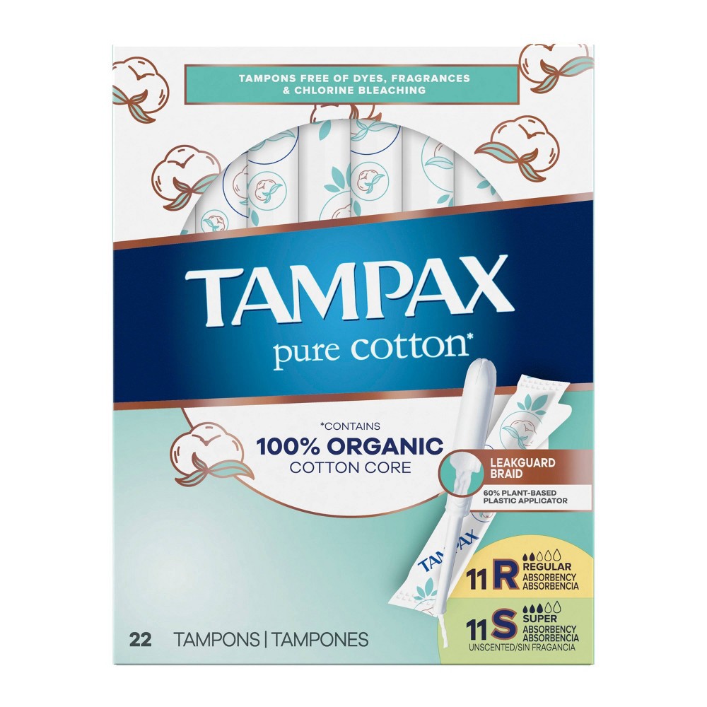 slide 7 of 8, Tampax Pure Cotton Tampons - Regular/Super - 22ct, 22 ct