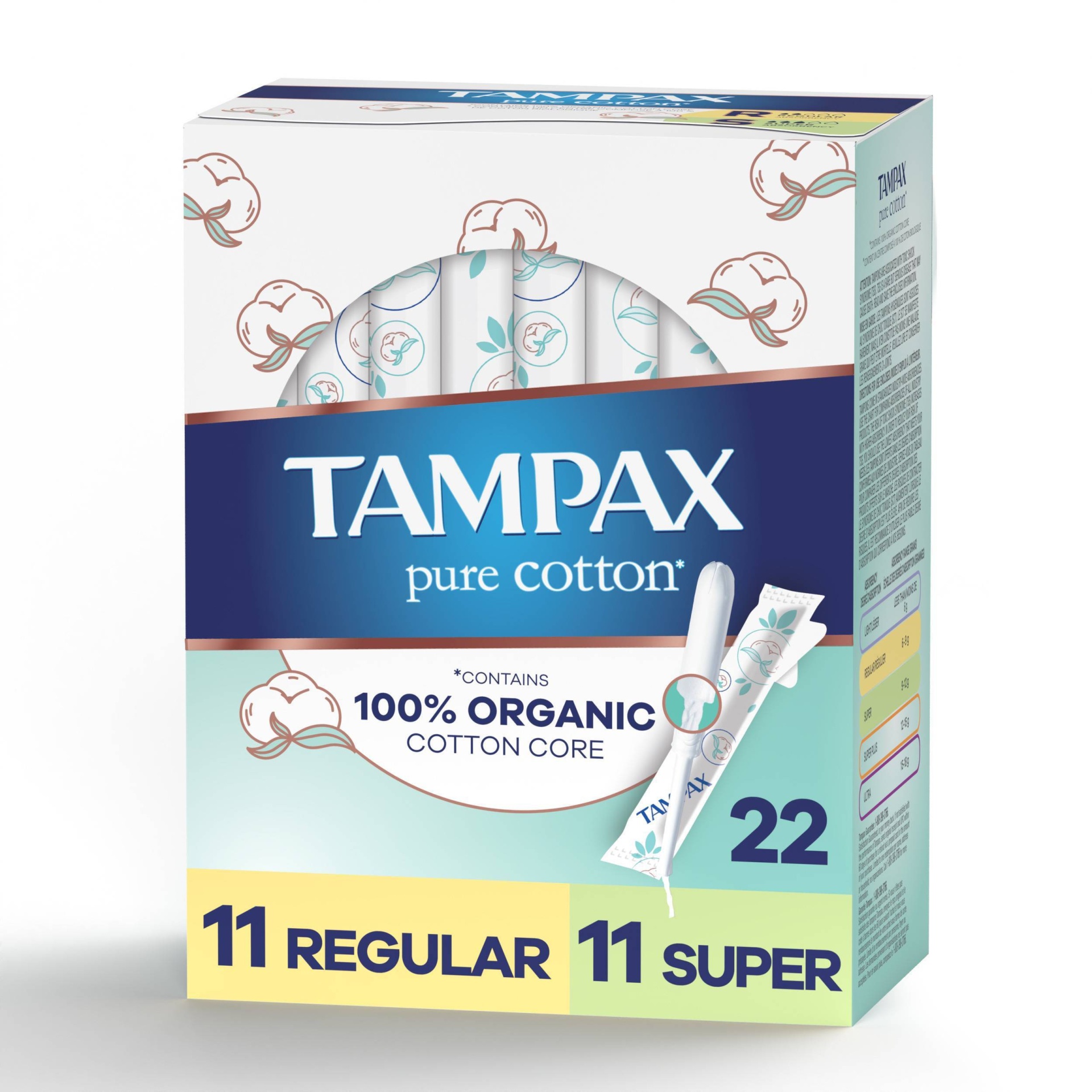 slide 1 of 8, Tampax Pure Cotton Tampons - Regular/Super - 22ct, 22 ct