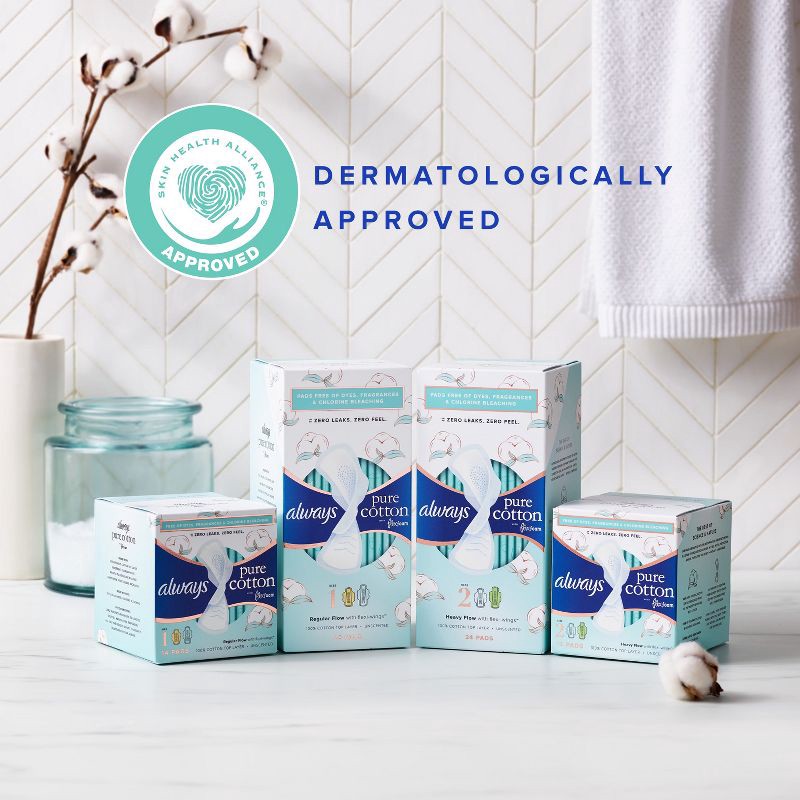 slide 9 of 11, Always Pure Cotton Extra Heavy Flow FlexFoam Pads - Size 3 - 22ct, 3 x 22 ct