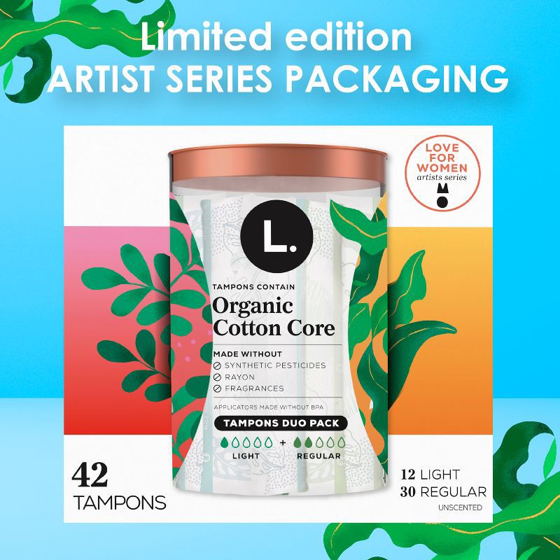 slide 3 of 12, L . Organic Cotton Full Size Multipack Tampons - Light/Regular - 42ct, 42 ct