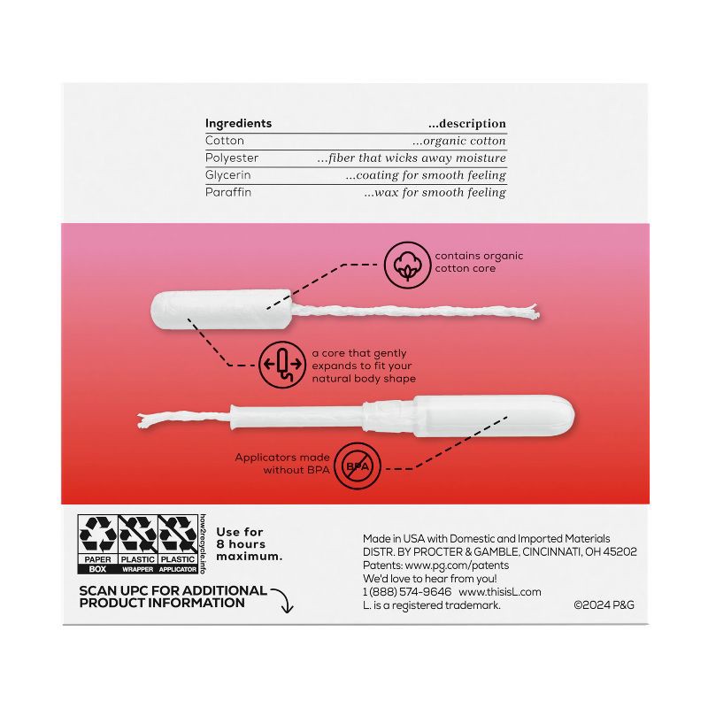 slide 12 of 12, L . Organic Cotton Full Size Multipack Tampons - Light/Regular - 42ct, 42 ct