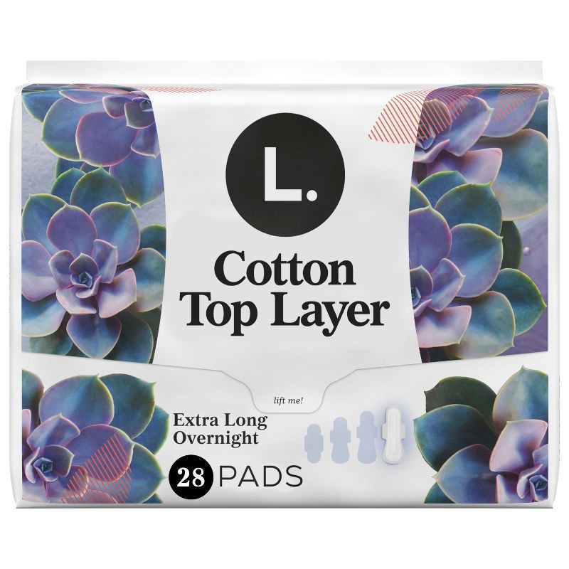 slide 13 of 13, L . L. Organic Cotton Top Layer Maxi Extra Long Pads - Overnight Absorbency - 28ct, 28 ct