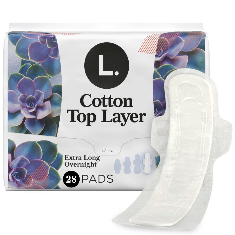 slide 1 of 13, L . L. Organic Cotton Top Layer Maxi Extra Long Pads - Overnight Absorbency - 28ct, 28 ct