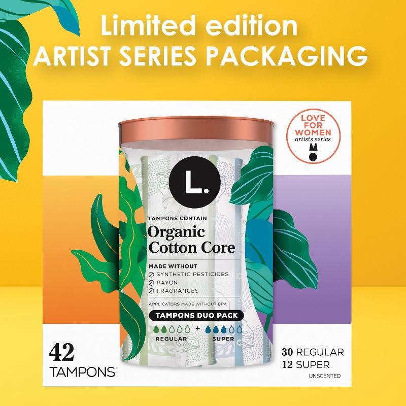 slide 3 of 11, L . Organic Cotton Full Size Multipack Refill Tampons - Regular/Super - 42ct, 42 ct