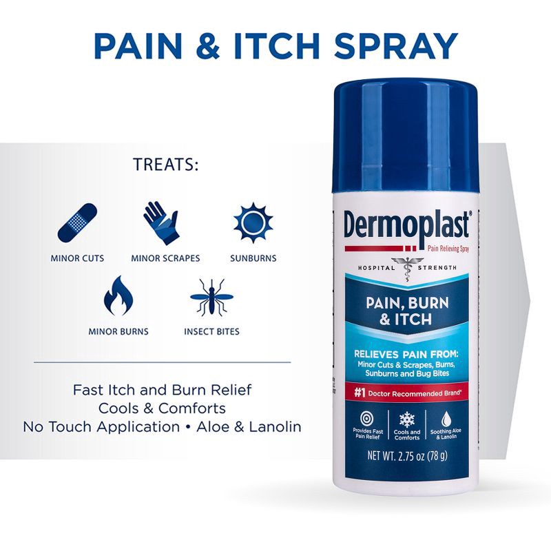slide 3 of 7, Dermoplast Pain Relief Spray for Minor Cuts, Burns and Bug Bites - 2.75oz, 2.75 oz