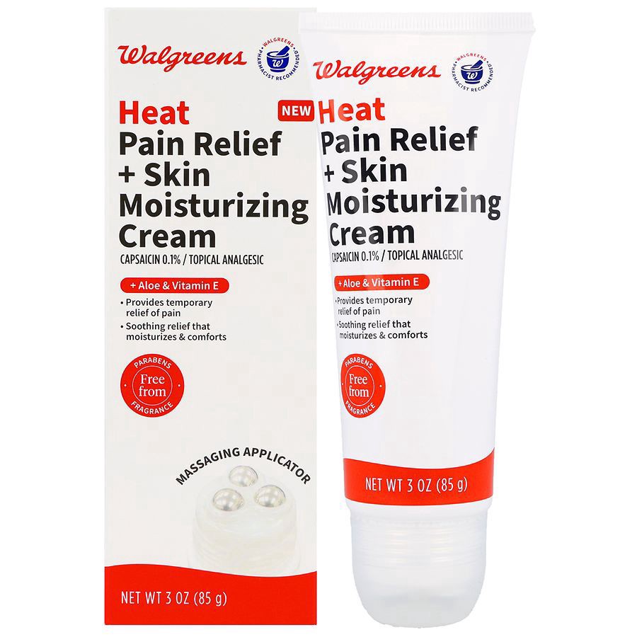 slide 3 of 5, Walgreens Heat Pain Relief + Skin Moisturizing Cream, 3 oz