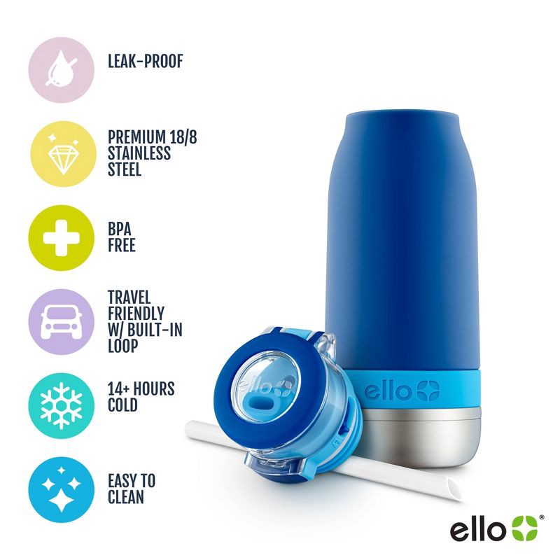 slide 5 of 6, Ello 14oz Stainless Steel Emma Kids' Water Bottle Blue, 14 oz