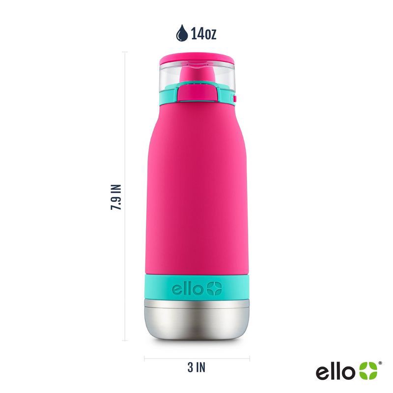 slide 8 of 8, Ello 14oz Stainless Steel Emma Kids' Water Bottle Light Pink: BPA-Free, Insulated, Flip-Top Lid, Dishwasher-Safe Parts, 14 oz