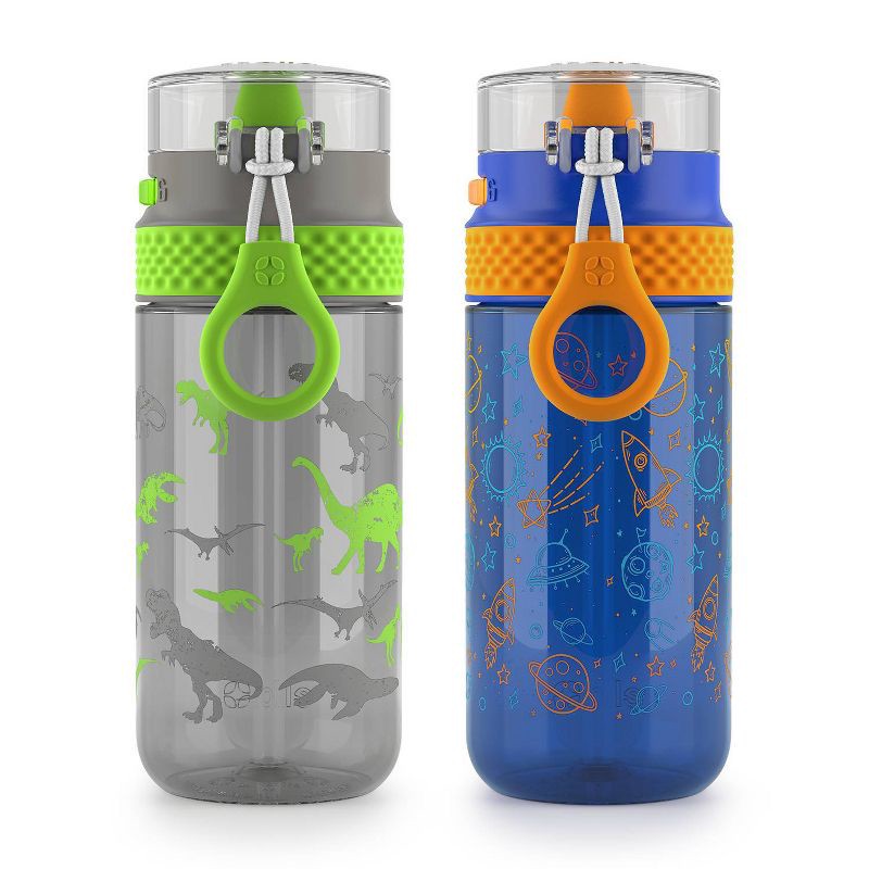 slide 3 of 4, Ello 16oz 2pk Plastic Stratus Kids' Water Bottles Gray/Blue, 2 ct; 16 oz