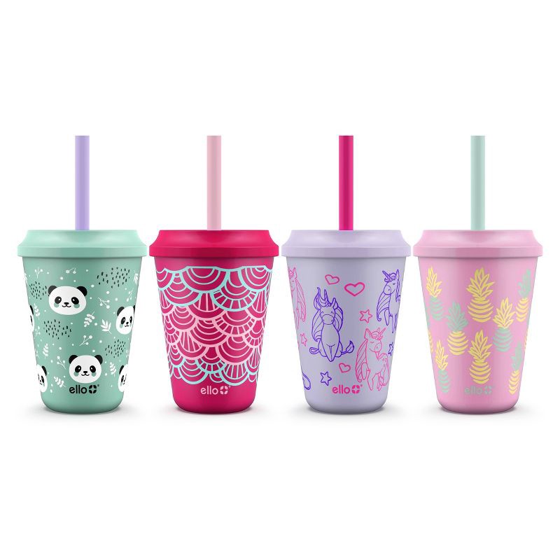 slide 2 of 7, Ello 12oz 4pk Plastic Chameleon Color Changing Cups with Twist on Lids Purple: Kids Drinkware, Hand Wash, 4 ct; 12 oz