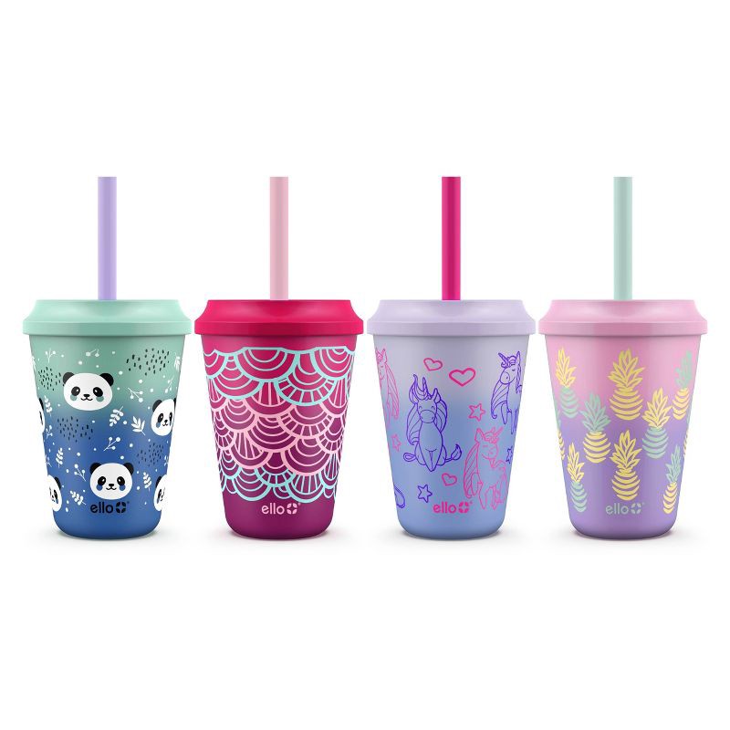 slide 3 of 7, Ello 12oz 4pk Plastic Chameleon Color Changing Cups with Twist on Lids Purple: Kids Drinkware, Hand Wash, 4 ct; 12 oz