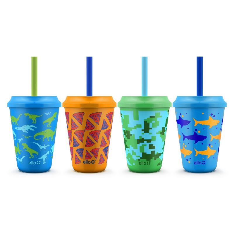 slide 2 of 7, Ello 12oz 4pk Plastic Chameleon Color Changing Cups with Twist on Lids Blue: Kids Cups with Lids, Portable Drinkware, 4 ct; 12 oz