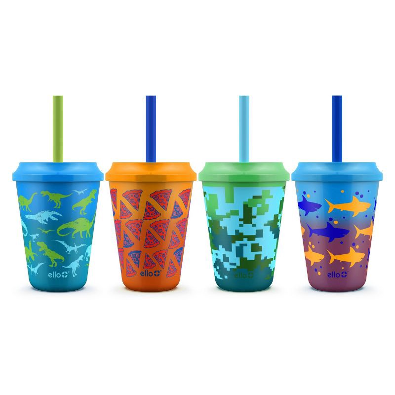 slide 3 of 7, Ello 12oz 4pk Plastic Chameleon Color Changing Cups with Twist on Lids Blue: Kids Cups with Lids, Portable Drinkware, 4 ct; 12 oz